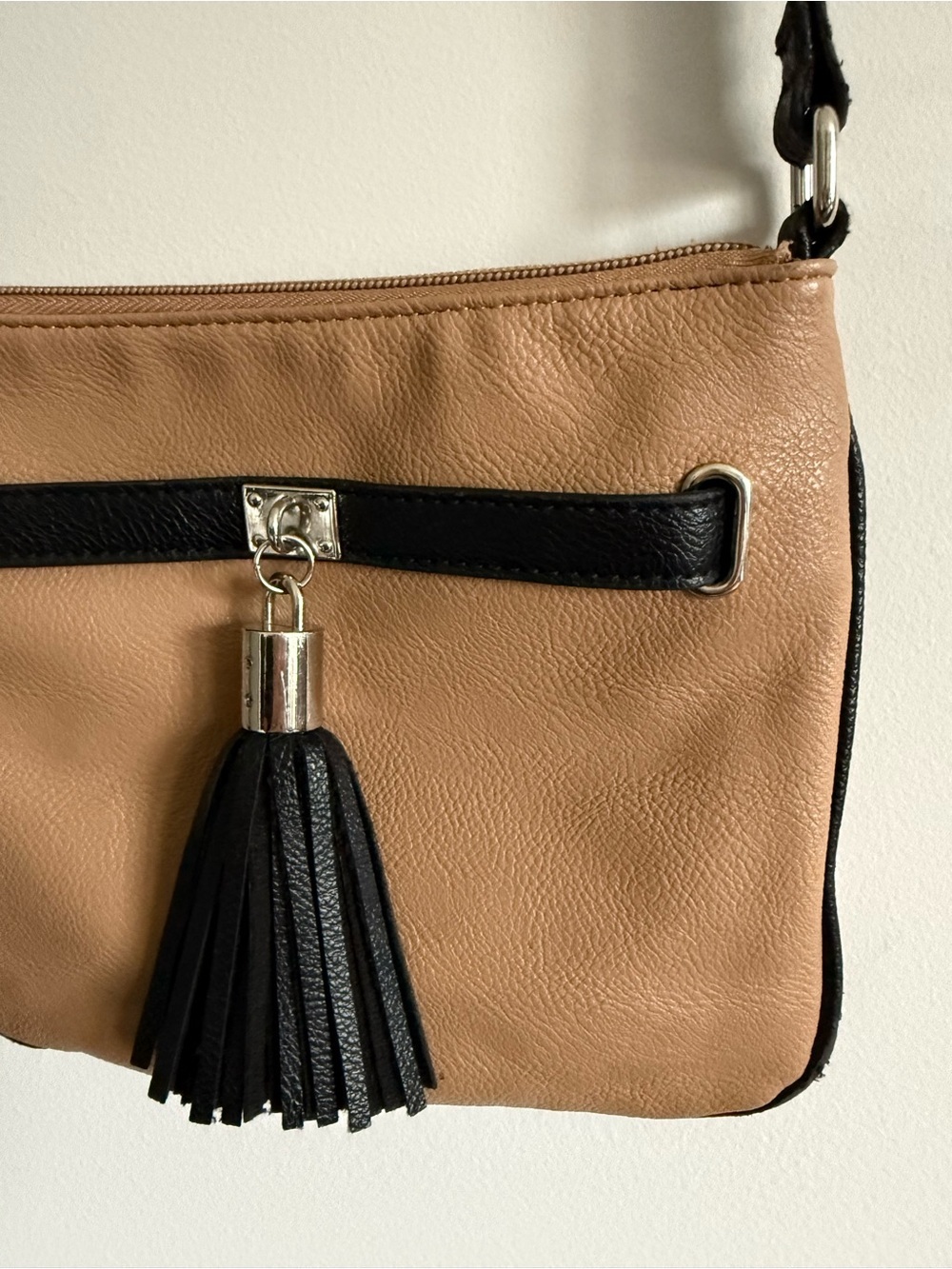 Nine West Tan and Black Crossbody Bag with Tassel - Picture 3 of 9
